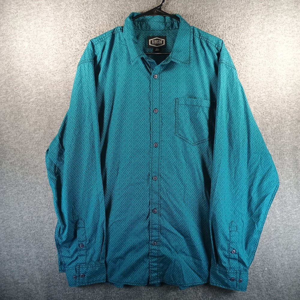 Gibson Trading Shirt Mens XXL Aqua Black Button Up‎ Long Sleeve Geometric Pocket